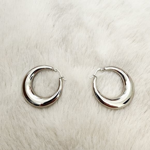 NEW Elegant Silver Stainless Steel Chunky Large Hoop Earrings - Picture 4 of 8